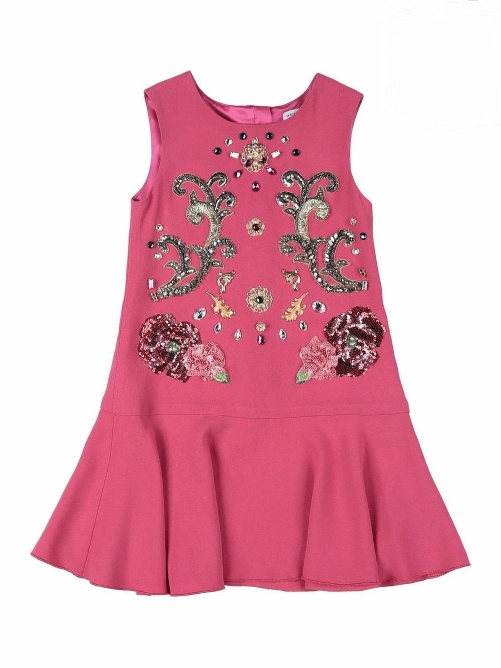 Dolce & Gabbana Pink Embellished Floral Drop-Waist Dress